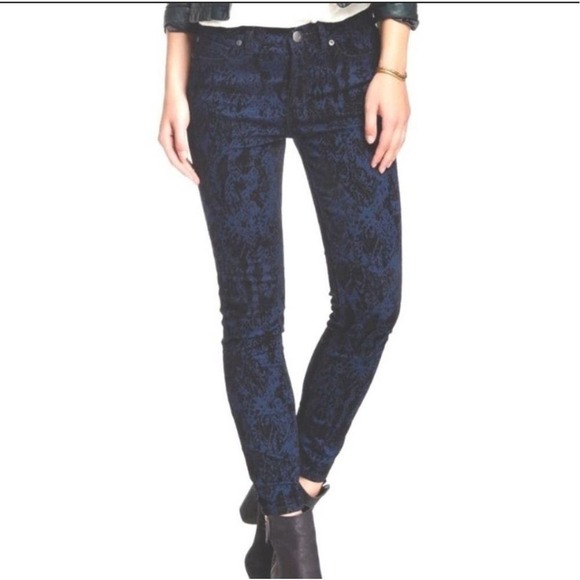 Free People Velvet Flocked Skinny Jeans Blue With Black Flocking Size 29 - Picture 1 of 5